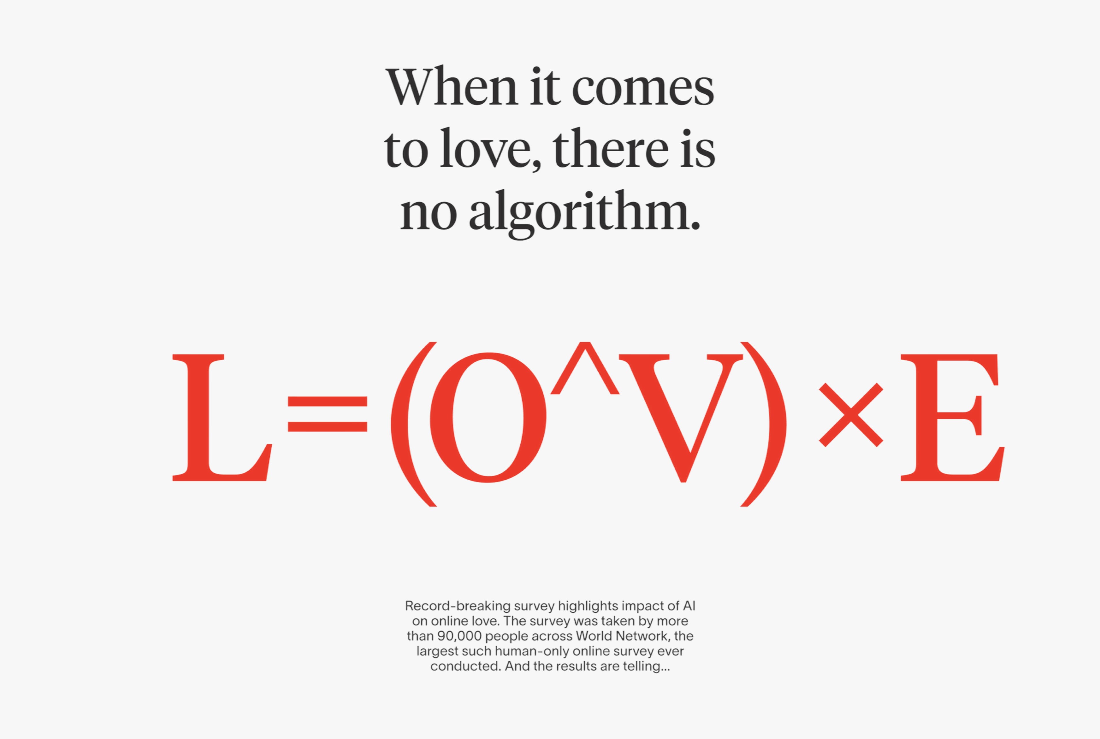When it comes to love, there is no algorithm. World’s human-only survey on AI and online love.