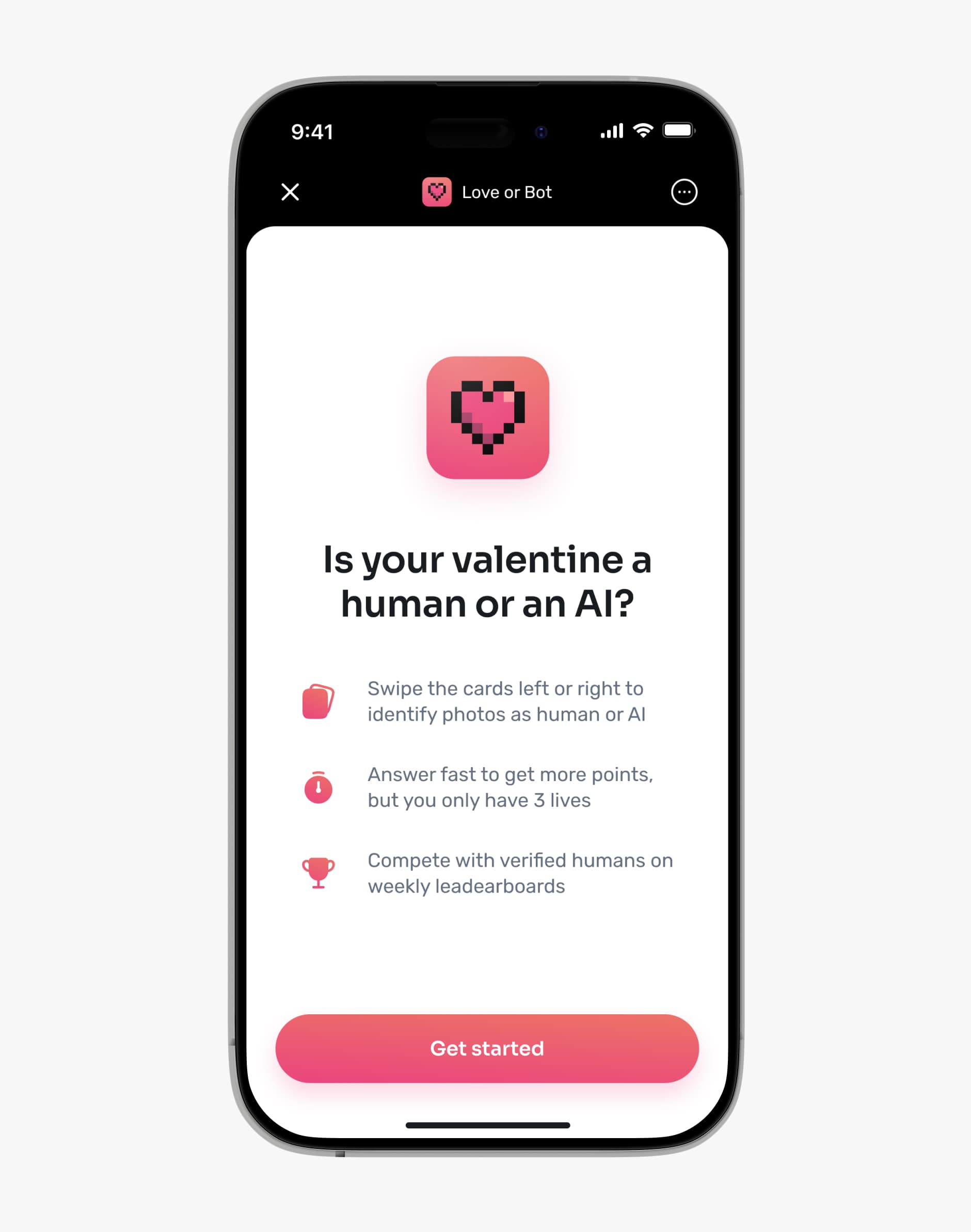 Love or Bot introduction: identify whether your valentine is a human or an AI.